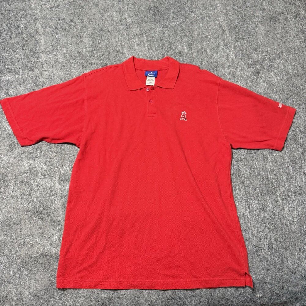 Vintage Reebok Los Angeles Angels Polo Shirt Mens Large L Red Embroidered MLB